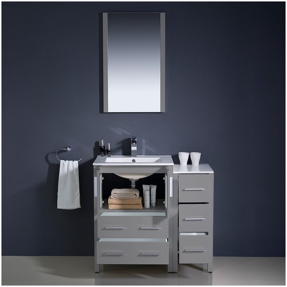 Fresca Torino 36" Gray Modern Bathroom Vanity w/ Side Cabinet & Integrated Sinks