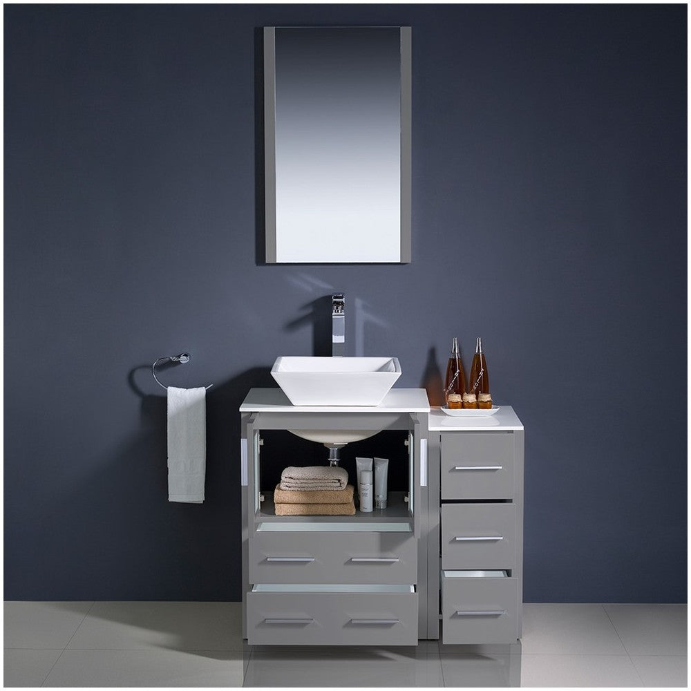 Fresca Torino 36" Gray Modern Bathroom Vanity w/ Side Cabinet & Vessel Sink