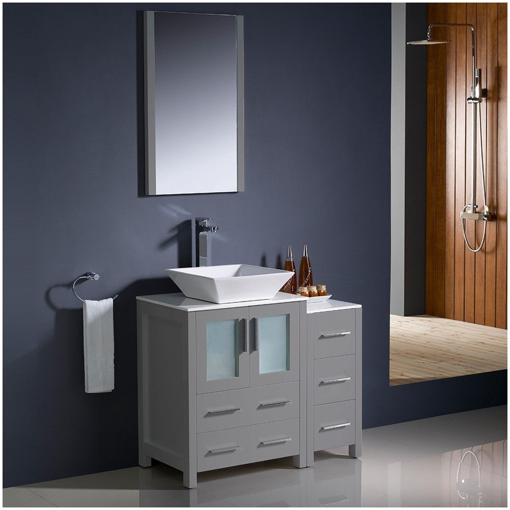 Fresca Torino 36" Gray Modern Bathroom Vanity w/ Side Cabinet & Vessel Sink