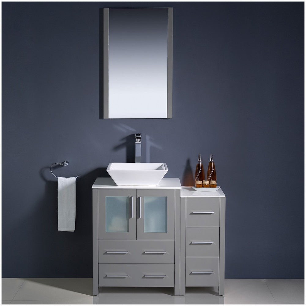 Fresca Torino 36" Gray Modern Bathroom Vanity w/ Side Cabinet & Vessel Sink