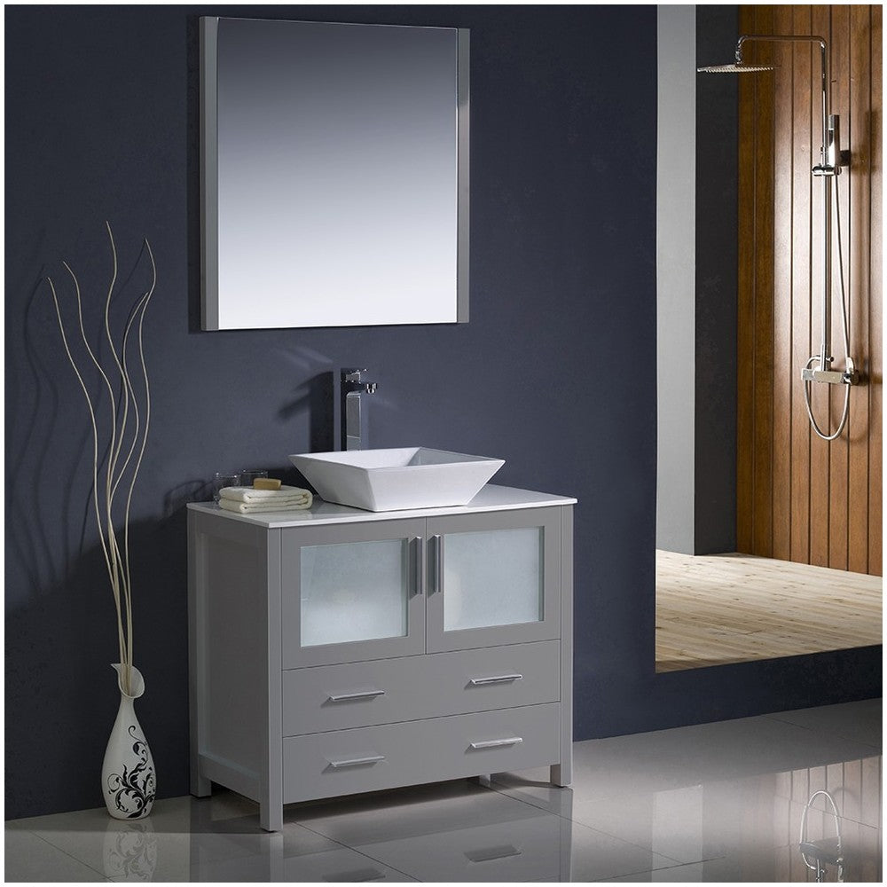 Fresca Torino 36" Gray Modern Bathroom Vanity w/ Vessel Sink