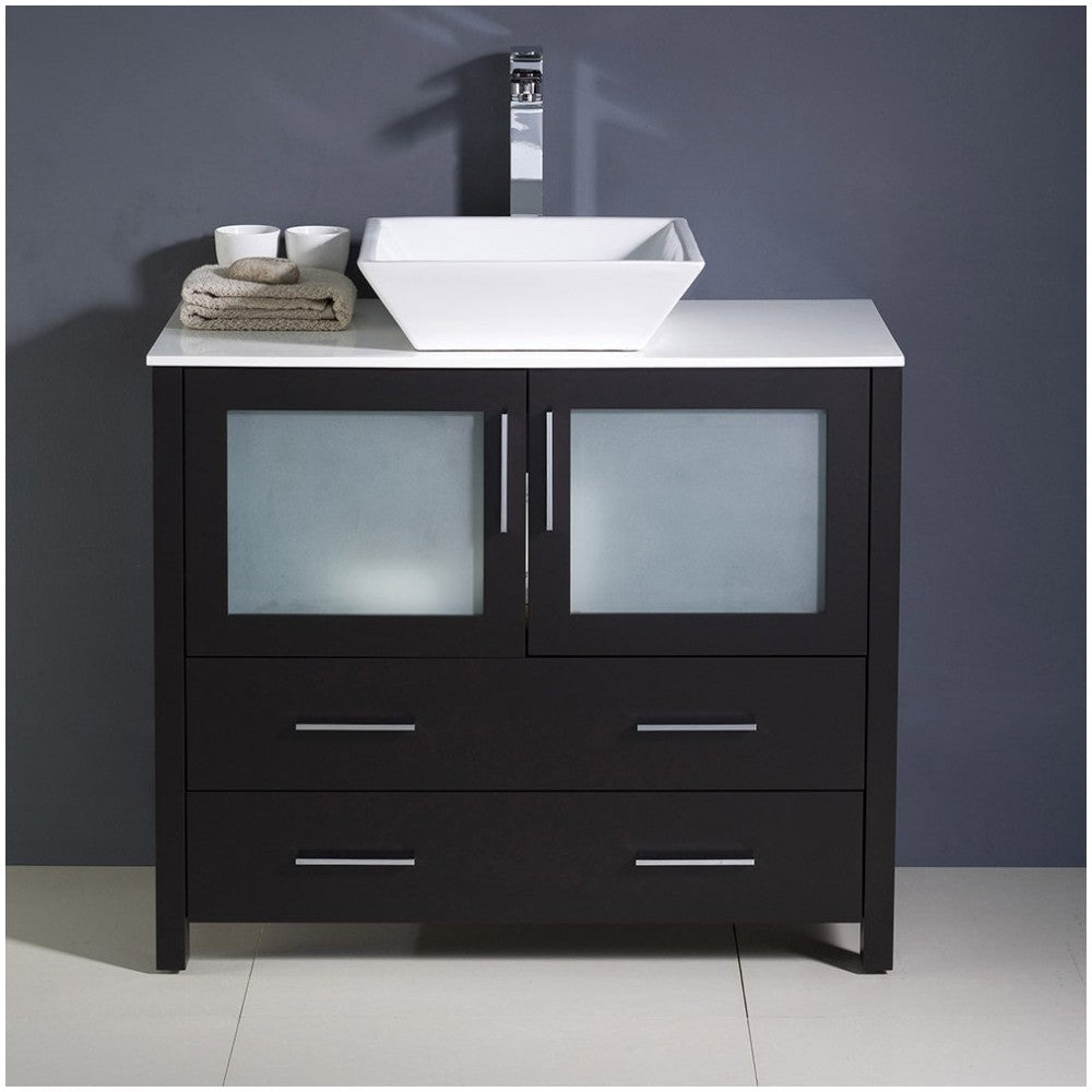 Fresca Torino 36" Gray Oak Modern Bathroom Cabinet w/ Top & Vessel Sink