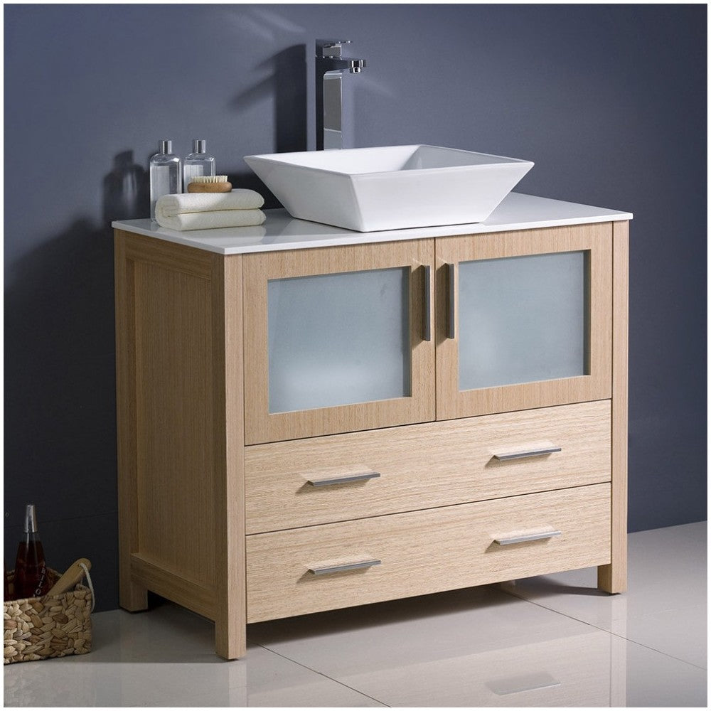 Fresca Torino 36" Gray Oak Modern Bathroom Cabinet w/ Top & Vessel Sink