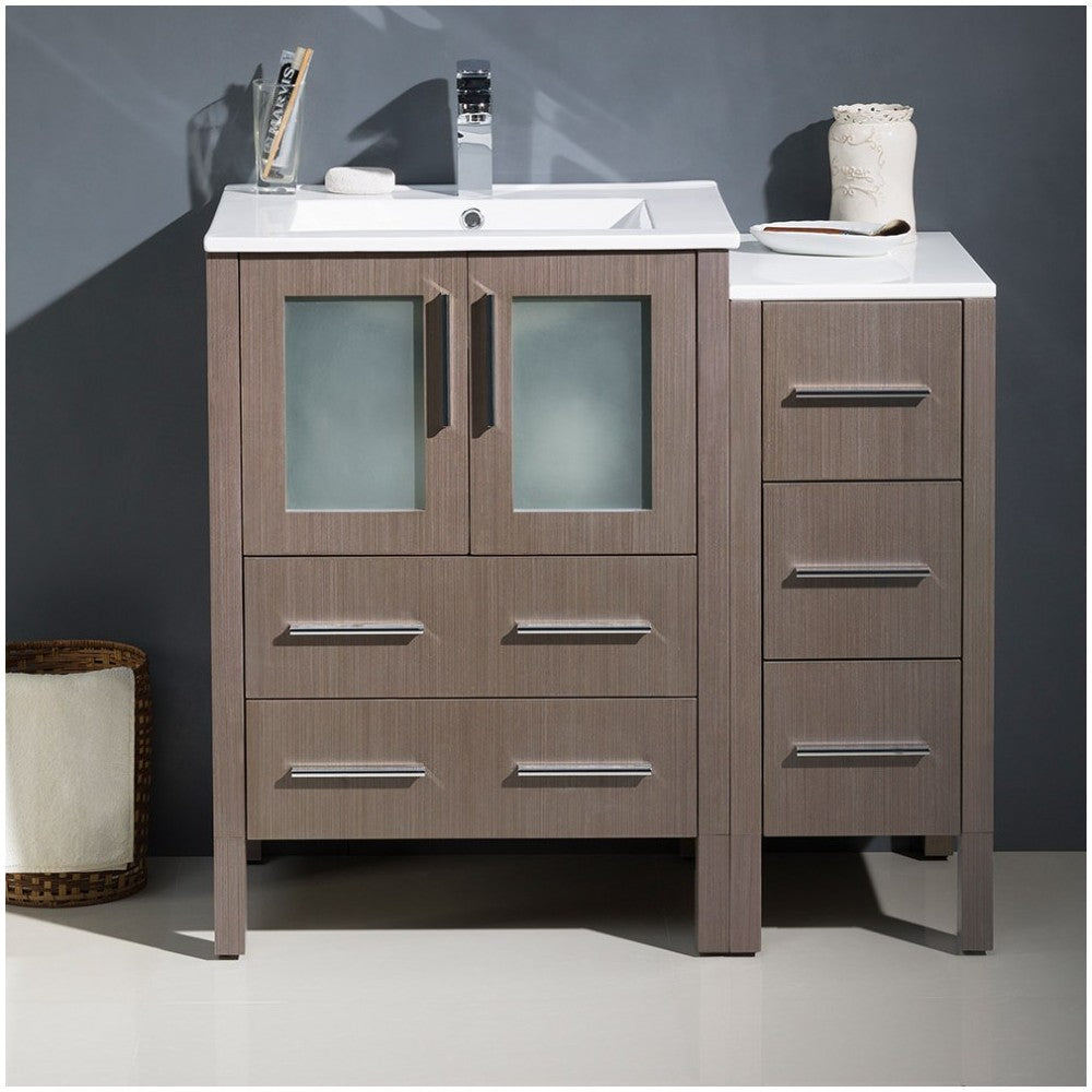 Fresca Torino 36" Gray Oak Modern Bathroom Cabinets w/ Integrated Sinks
