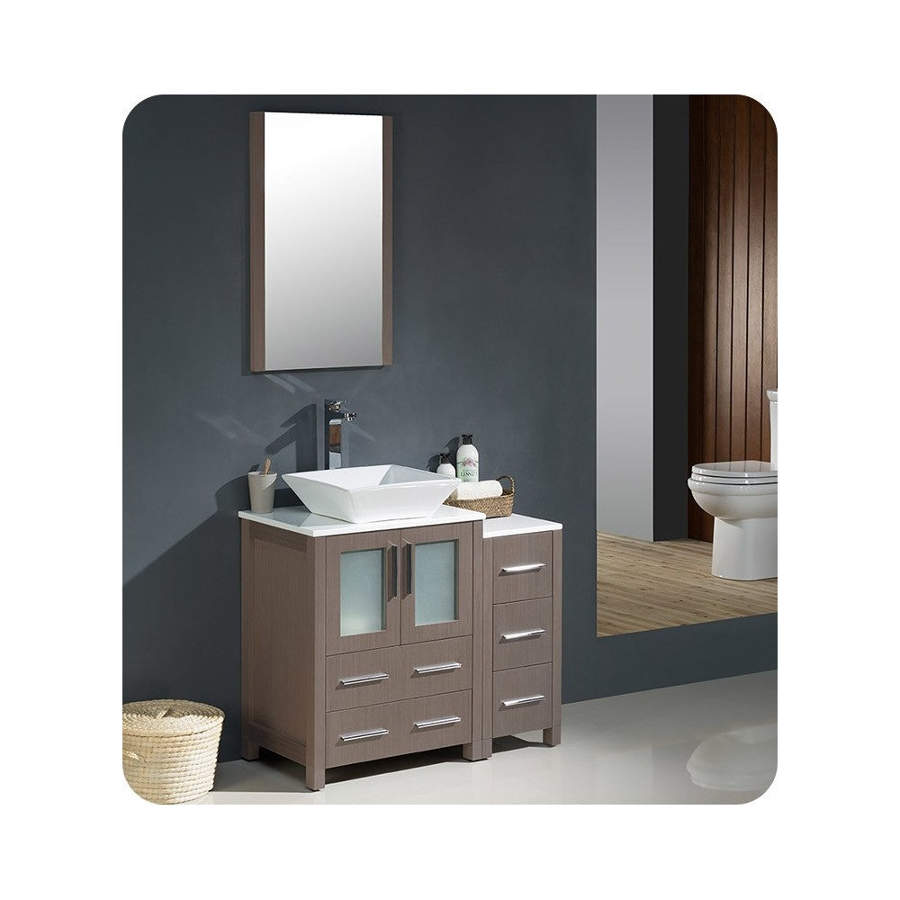 Fresca Torino 36" Gray Oak Modern Bathroom Cabinets w/ Top & Vessel Sink