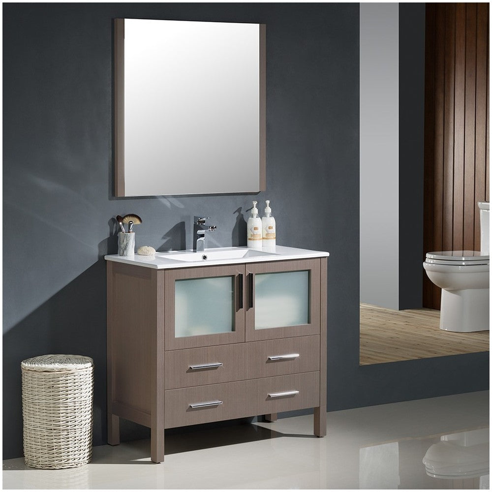 Fresca Torino 36" Gray Oak Modern Bathroom Vanity w/ Integrated Sink