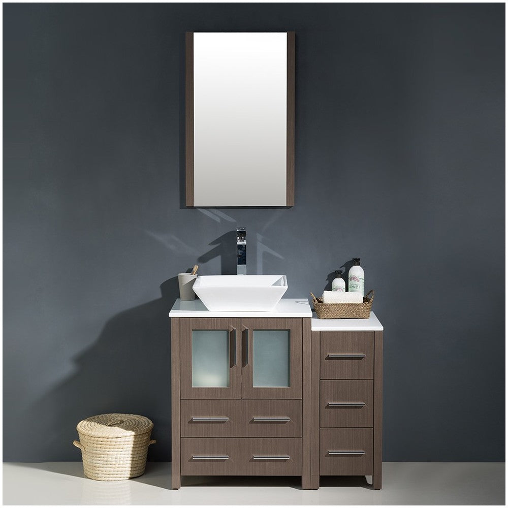 Fresca Torino 36" Gray Oak Modern Bathroom Vanity w/ Side Cabinet & Vessel Sink