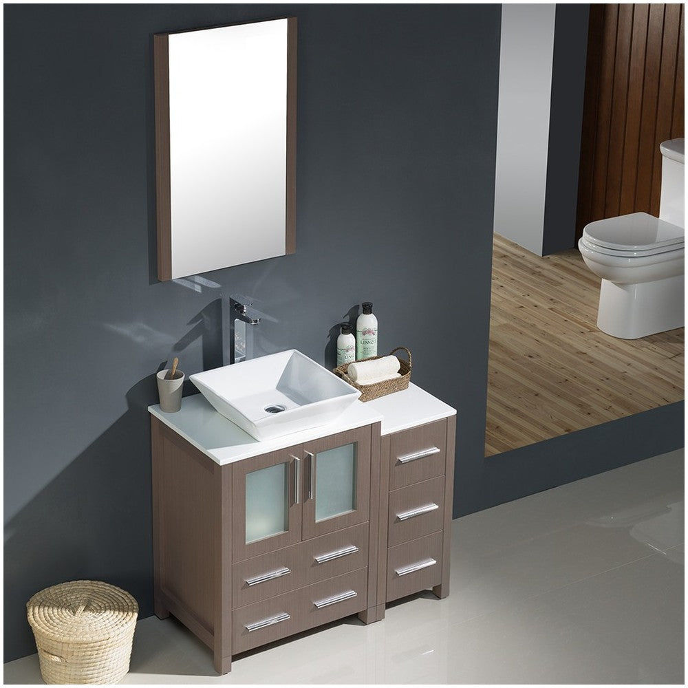 Fresca Torino 36" Gray Oak Modern Bathroom Vanity w/ Side Cabinet & Vessel Sink