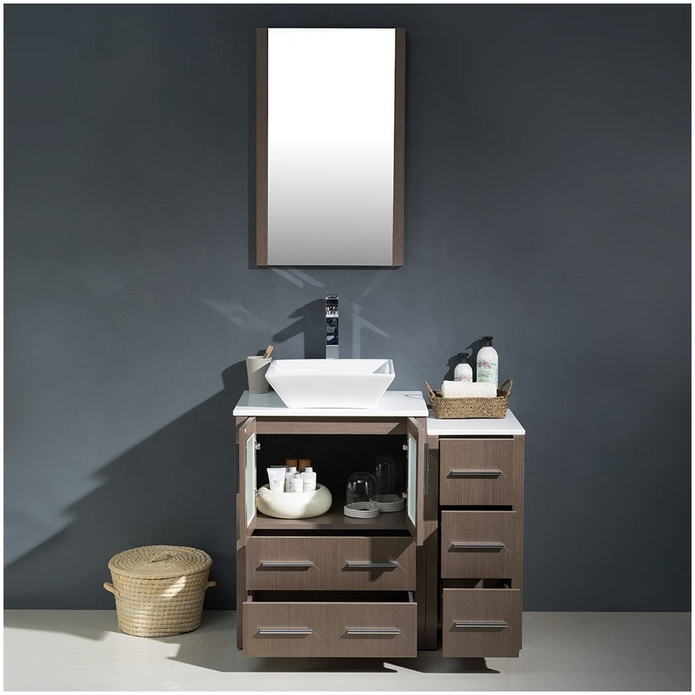 Fresca Torino 36" Gray Oak Modern Bathroom Vanity w/ Side Cabinet & Vessel Sink