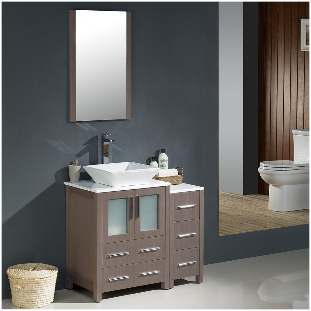 Fresca Torino 36" Gray Oak Modern Bathroom Vanity w/ Side Cabinet & Vessel Sink