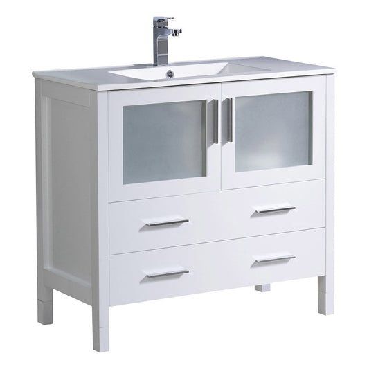 Fresca Torino 36" White Modern Bathroom Cabinet w/ Integrated Sink
