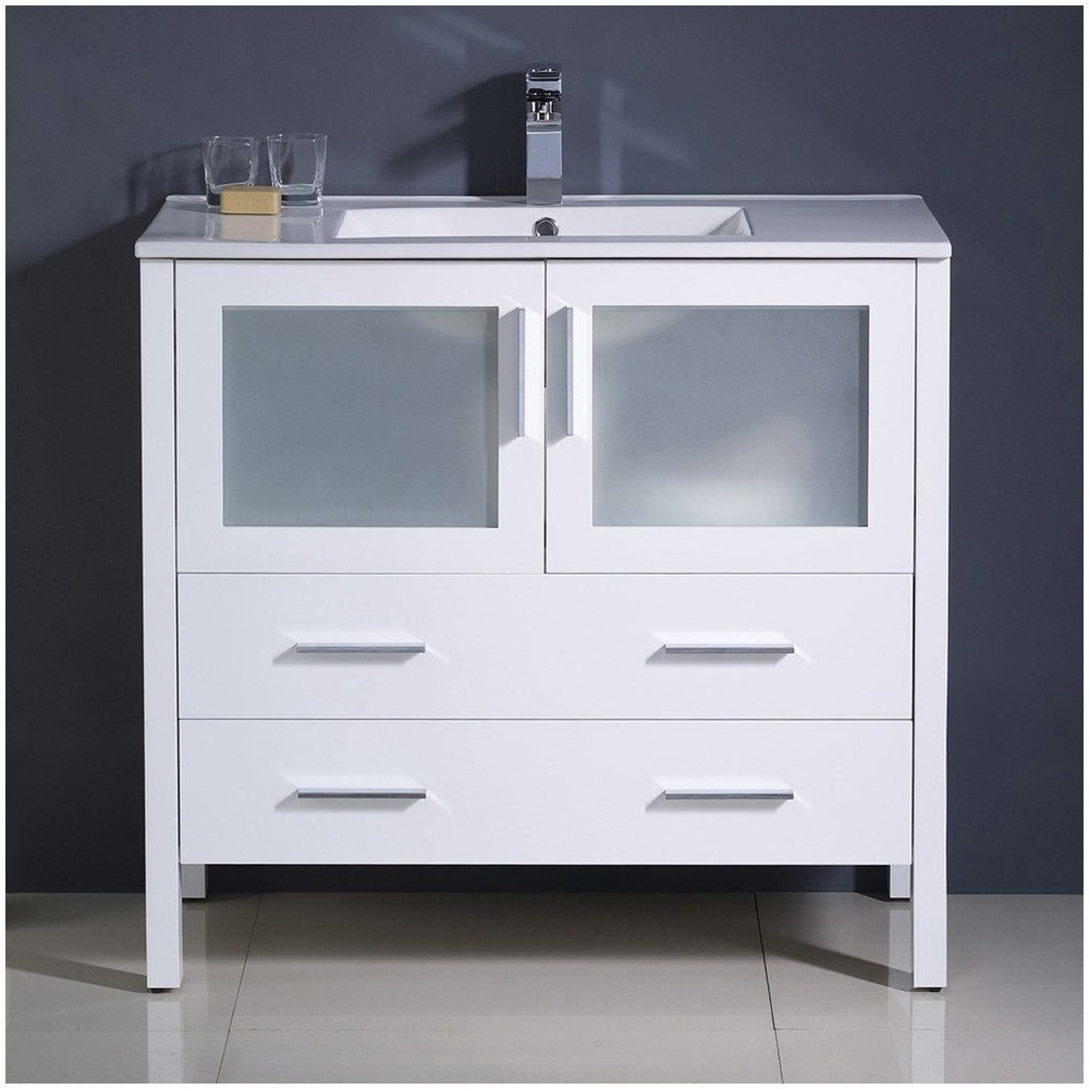 Fresca Torino 36" White Modern Bathroom Cabinet w/ Integrated Sink