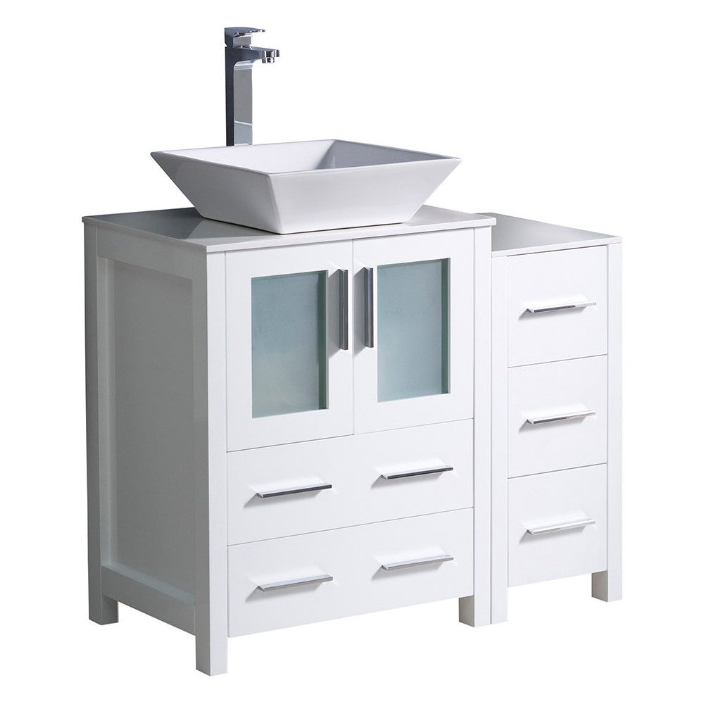 Fresca Torino 36" White Modern Bathroom Cabinets w/ Top & Vessel Sink