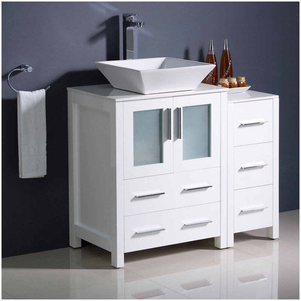 Fresca Torino 36" White Modern Bathroom Cabinets w/ Top & Vessel Sink