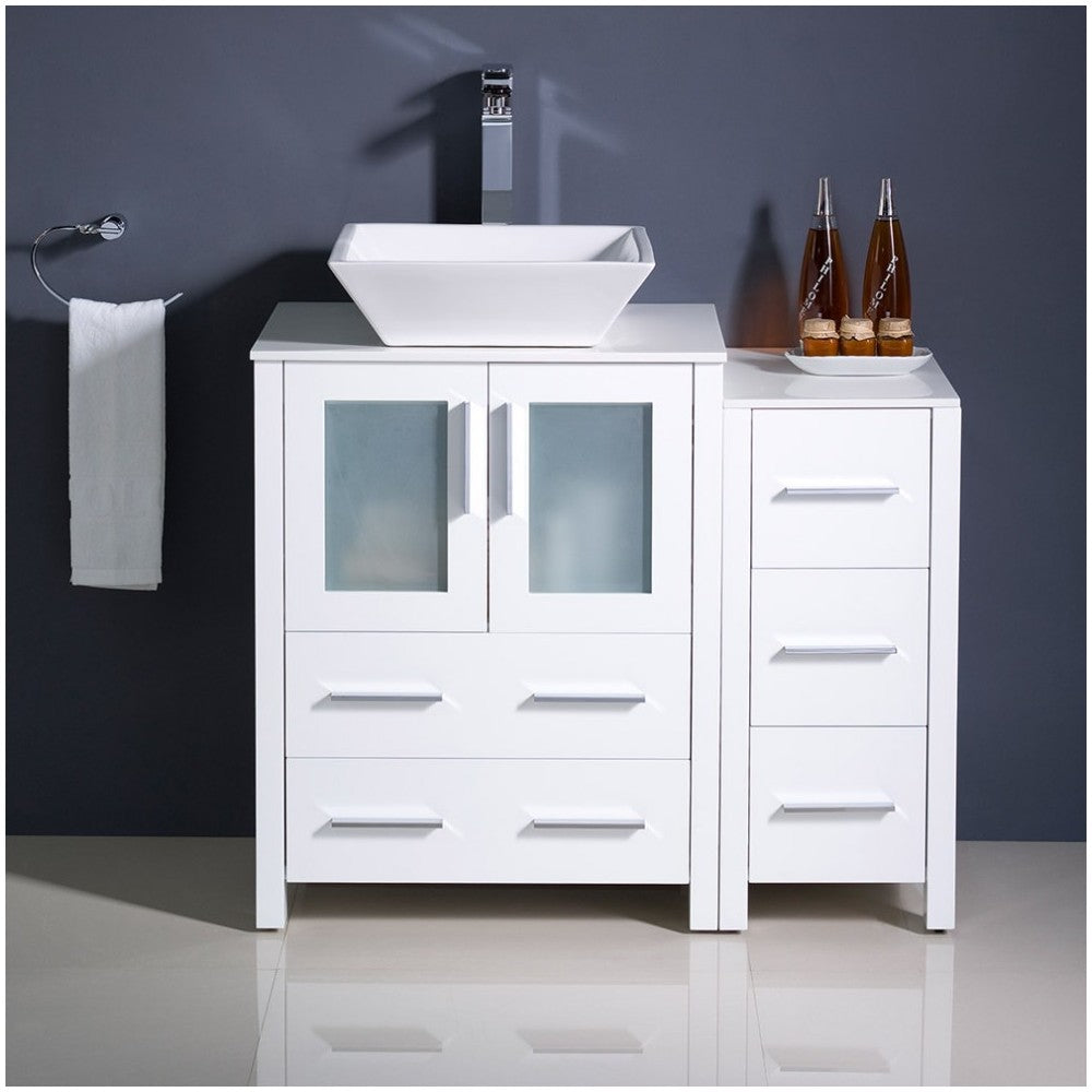 Fresca Torino 36" White Modern Bathroom Cabinets w/ Top & Vessel Sink