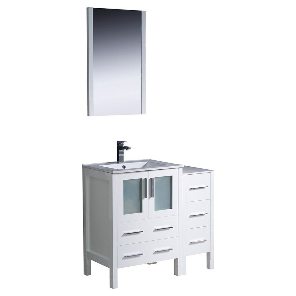 Fresca Torino 36" White Modern Bathroom Vanity w/ Side Cabinet & Integrated Sink