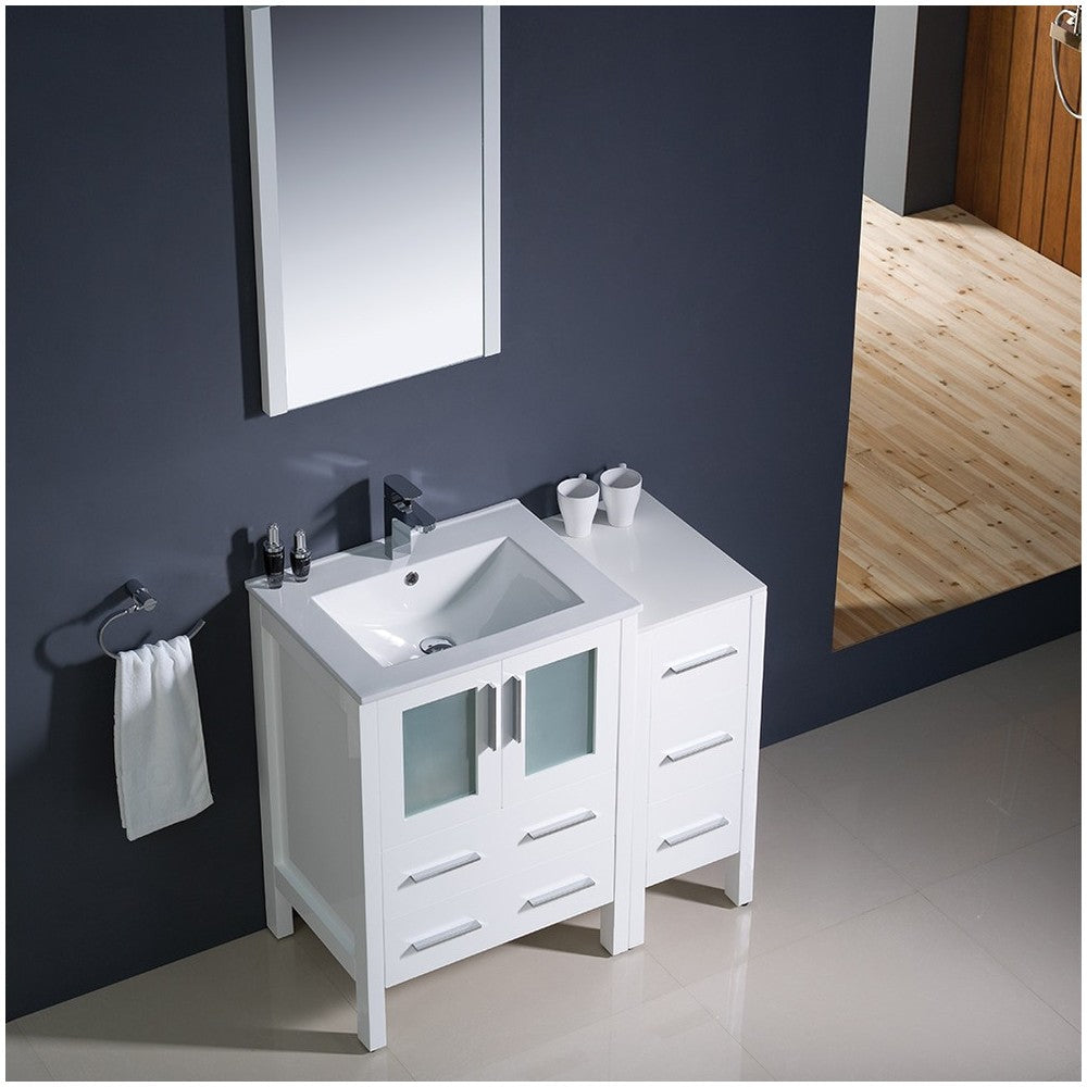 Fresca Torino 36" White Modern Bathroom Vanity w/ Side Cabinet & Integrated Sink