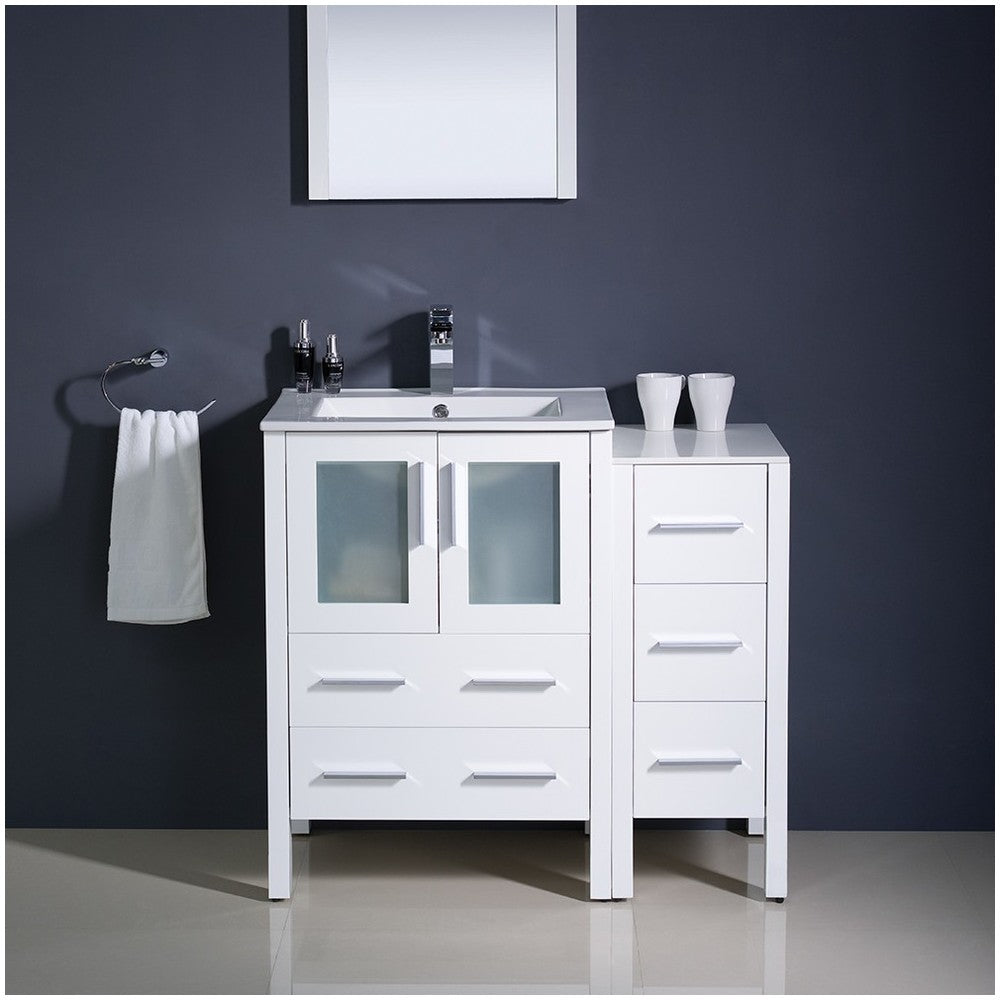 Fresca Torino 36" White Modern Bathroom Vanity w/ Side Cabinet & Integrated Sink