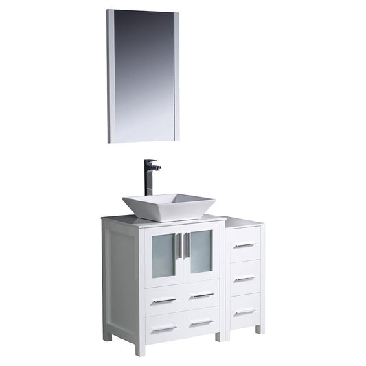 Fresca Torino 36" White Modern Bathroom Vanity w/ Side Cabinet & Vessel Sink