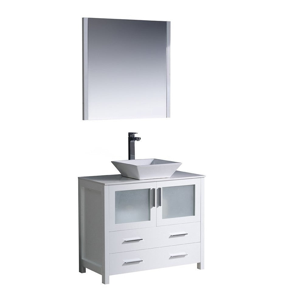 Fresca Torino 36" White Modern Bathroom Vanity w/ Vessel Sink