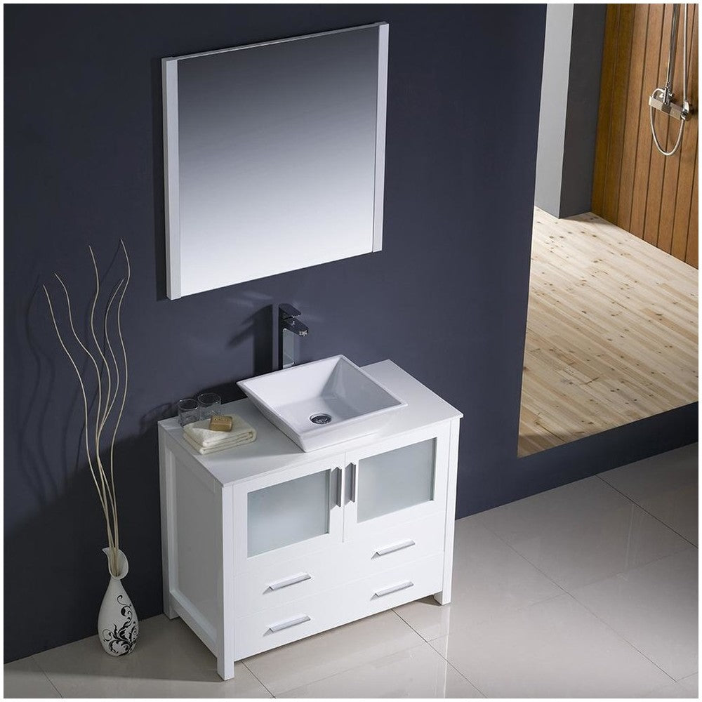 Fresca Torino 36" White Modern Bathroom Vanity w/ Vessel Sink