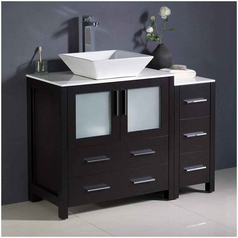 Fresca Torino 42" Espresso Modern Bathroom Cabinets w/ Top & Vessel Sink