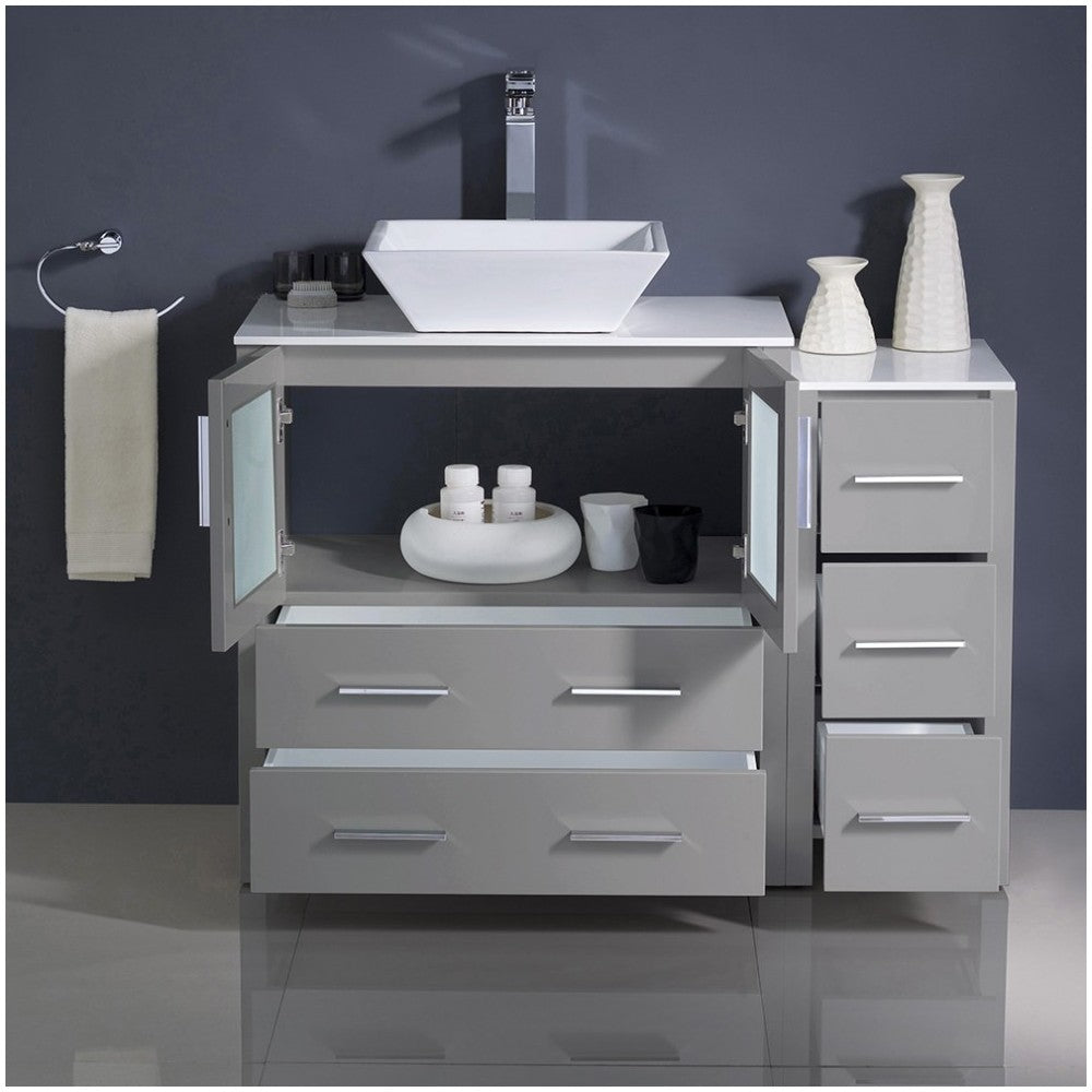 Fresca Torino 42" Gray Modern Bathroom Cabinets w/ Top & Vessel Sink