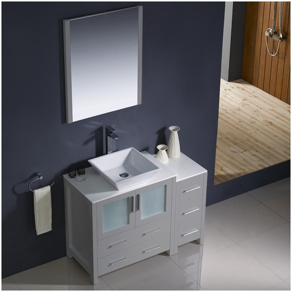 Fresca Torino 42" Gray Modern Bathroom Vanity w/ Side Cabinet & Vessel Sink