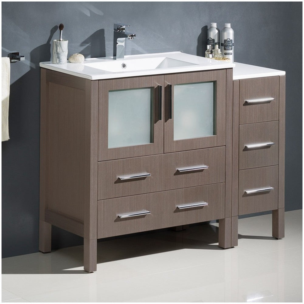 Fresca Torino 42" Gray Oak Modern Bathroom Cabinets w/ Integrated Sink