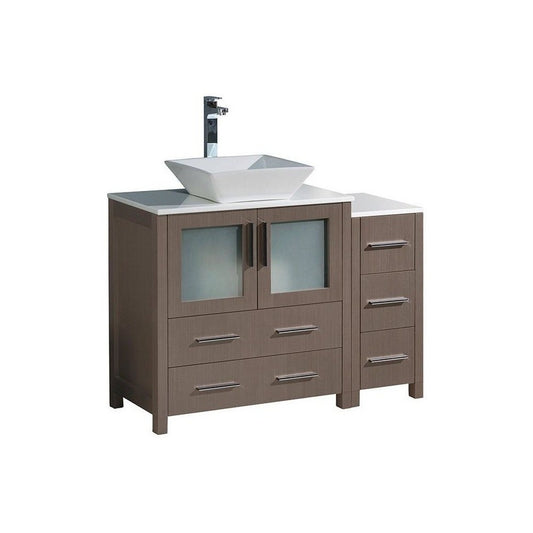 Fresca Torino 42" Gray Oak Modern Bathroom Cabinets w/ Top & Vessel Sink