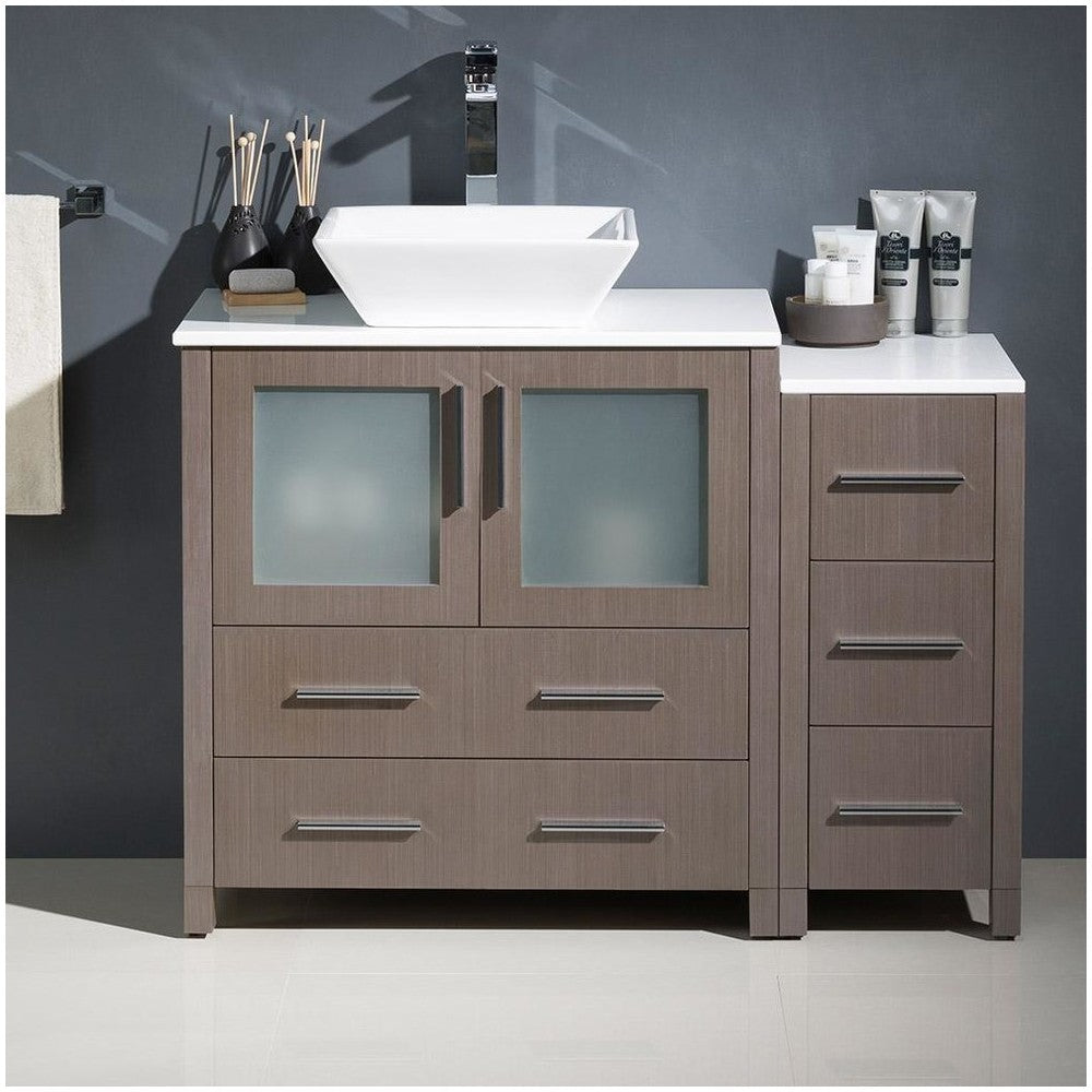 Fresca Torino 42" Gray Oak Modern Bathroom Cabinets w/ Top & Vessel Sink