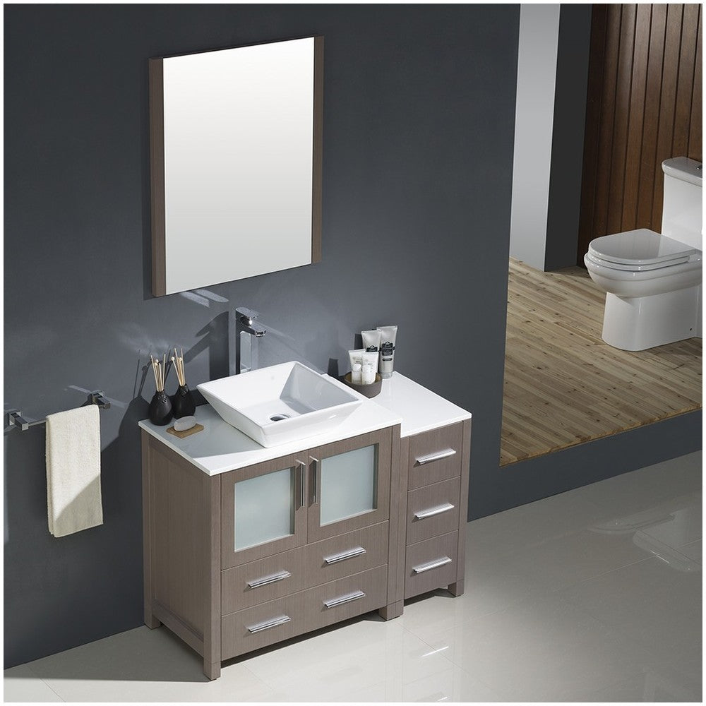 Fresca Torino 42" Gray Oak Modern Bathroom Vanity w/ Side Cabinet & Vessel Sink