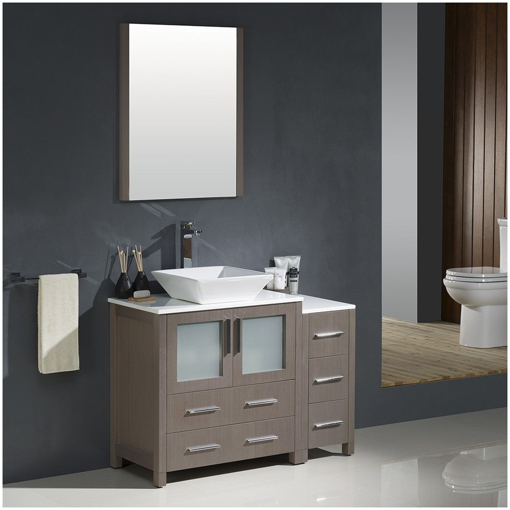 Fresca Torino 42" Gray Oak Modern Bathroom Vanity w/ Side Cabinet & Vessel Sink