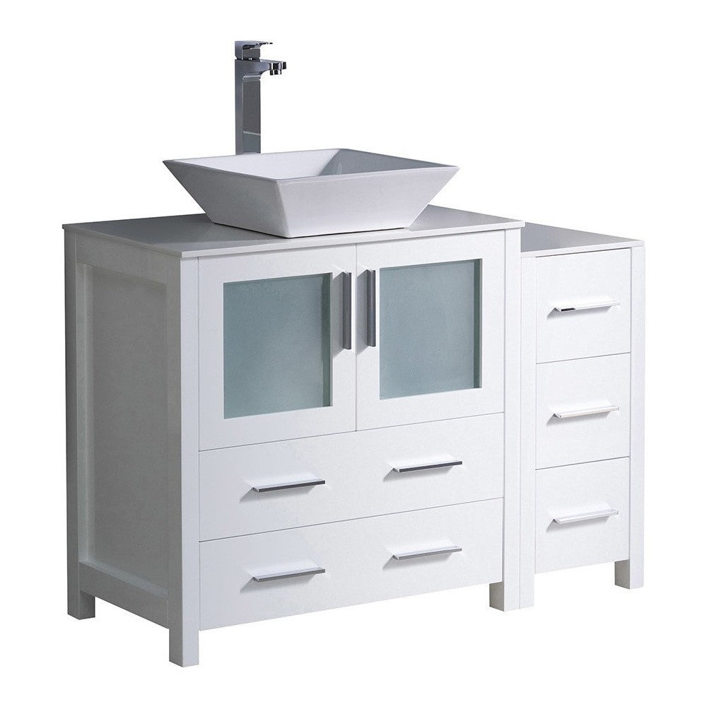 Fresca Torino 42" White Modern Bathroom Cabinets w/ Top & Vessel Sink