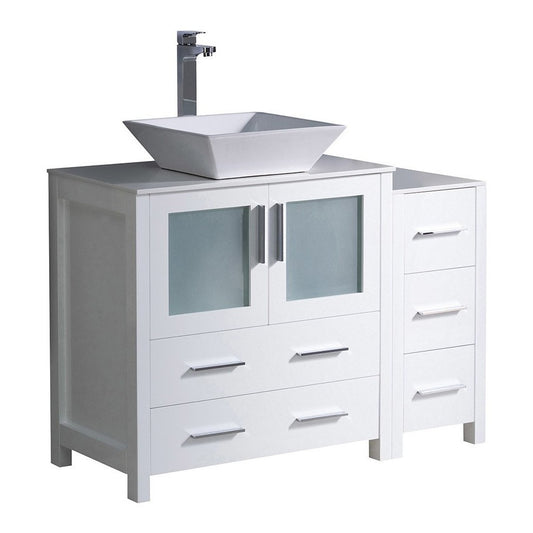 Fresca Torino 42" White Modern Bathroom Cabinets w/ Top & Vessel Sink