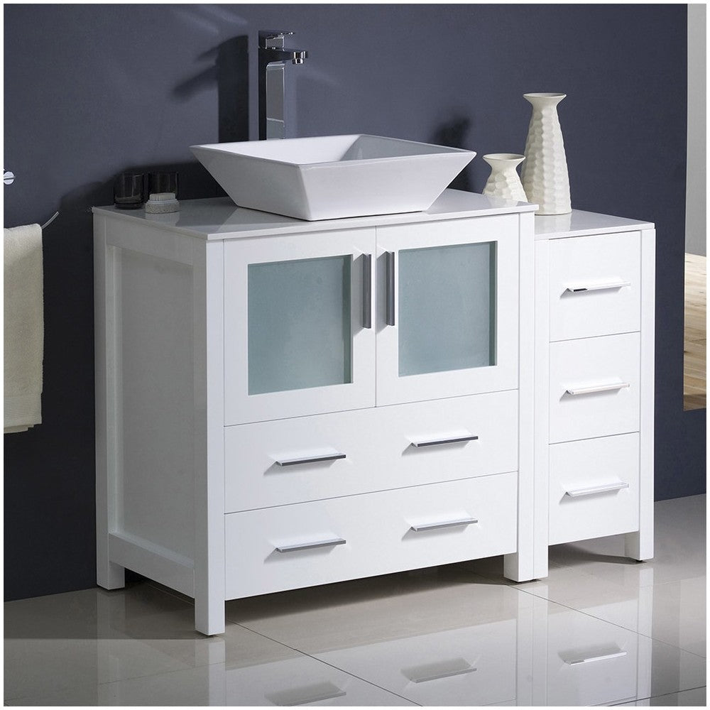 Fresca Torino 42" White Modern Bathroom Cabinets w/ Top & Vessel Sink