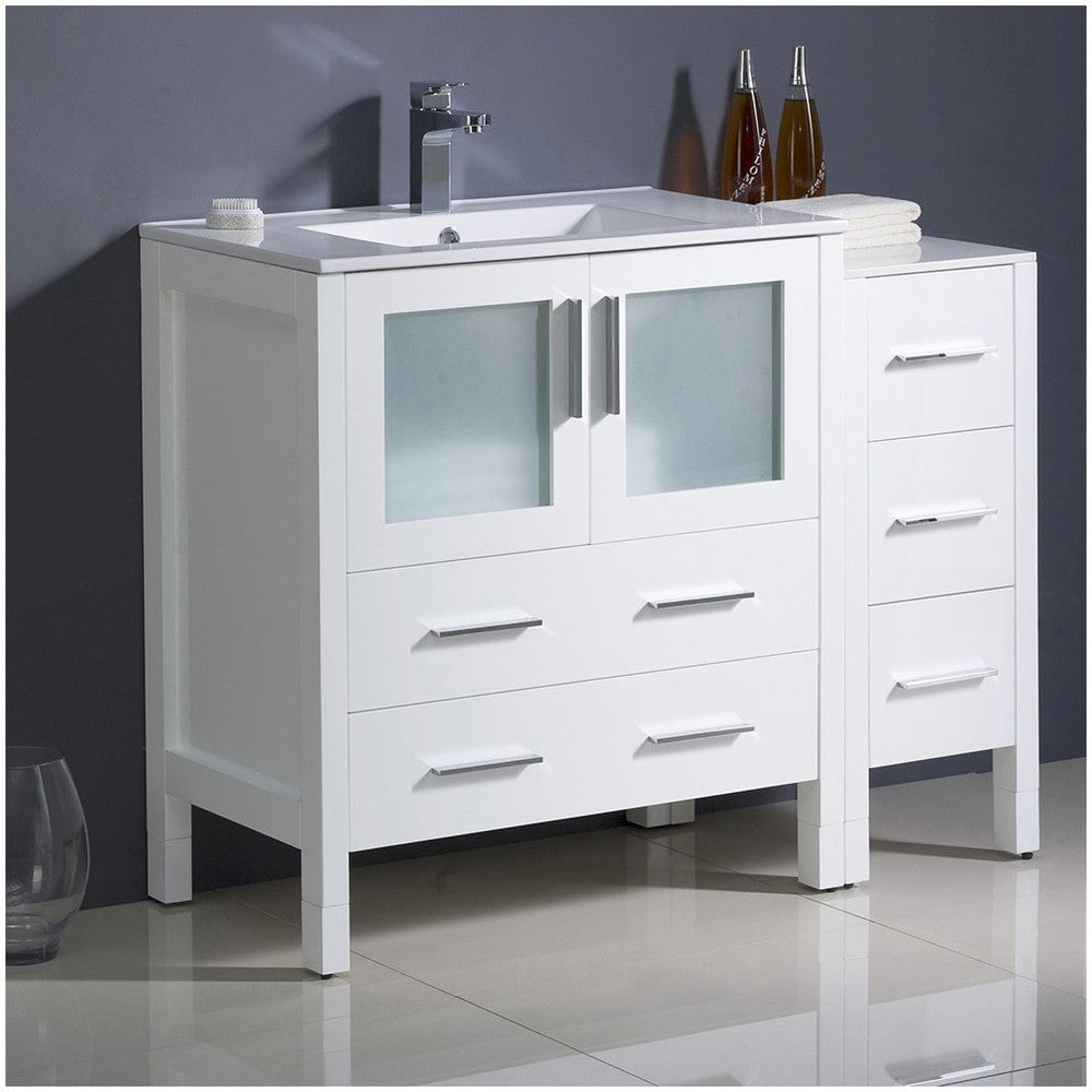 Fresca Torino 42" White Modern Bathroom Cabinets w/ Tops & Integrated Sink
