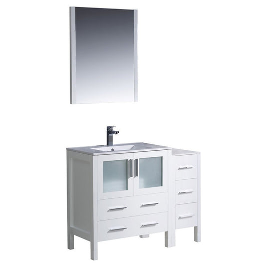 Fresca Torino 42" White Modern Bathroom Vanity w/ Side Cabinet & Integrated Sink