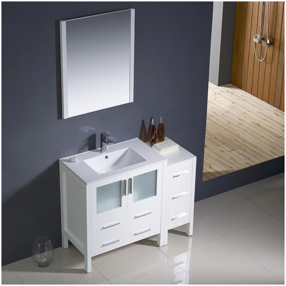 Fresca Torino 42" White Modern Bathroom Vanity w/ Side Cabinet & Integrated Sink