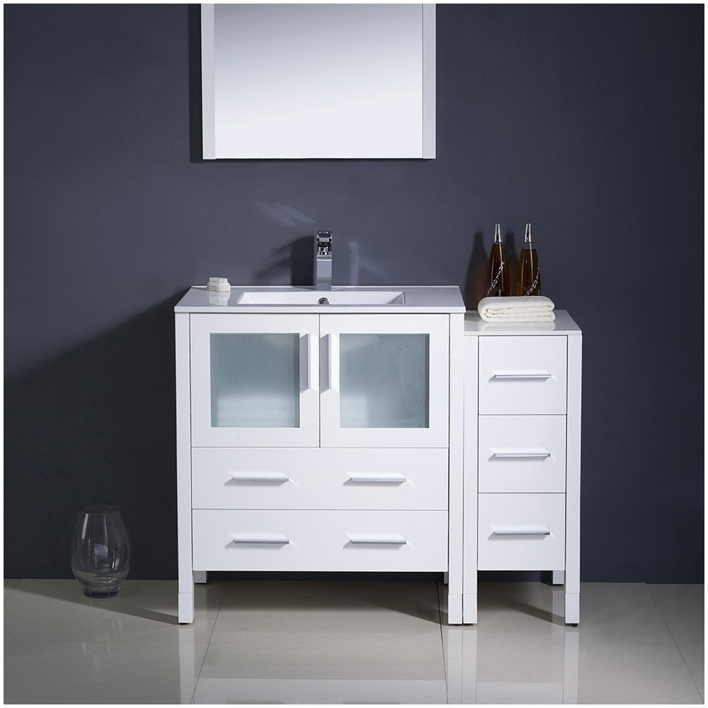 Fresca Torino 42" White Modern Bathroom Vanity w/ Side Cabinet & Integrated Sink