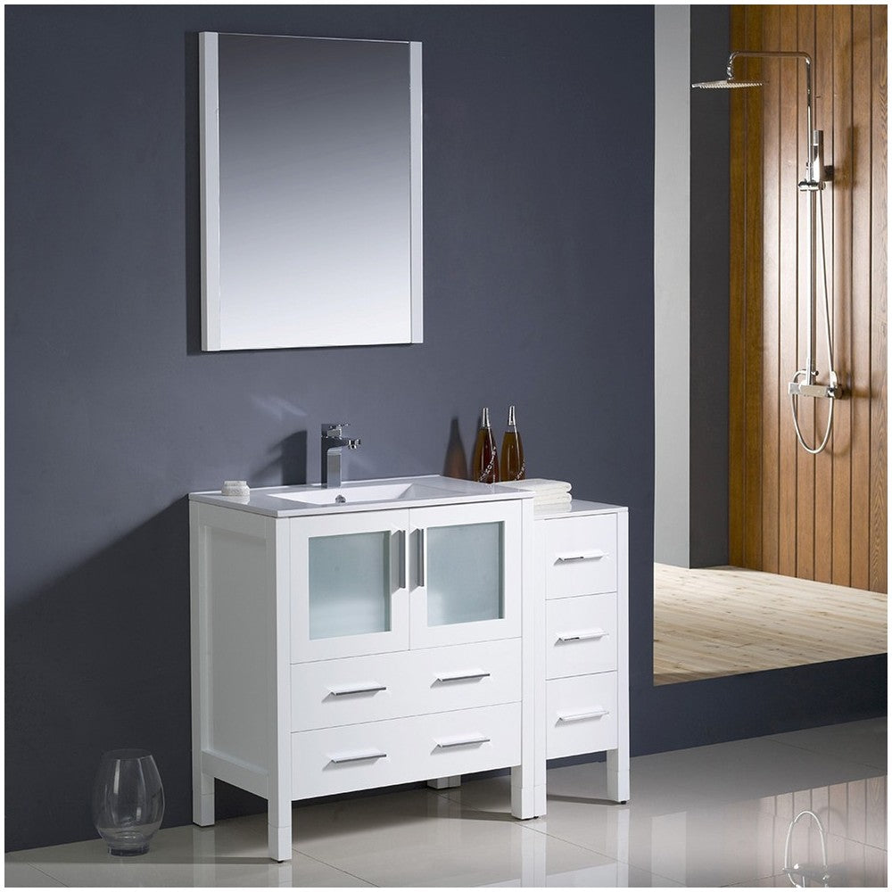 Fresca Torino 42" White Modern Bathroom Vanity w/ Side Cabinet & Integrated Sink