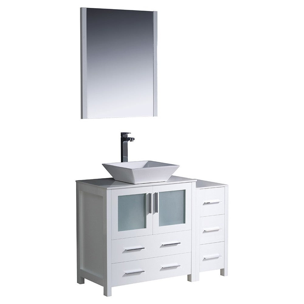 Fresca Torino 42" White Modern Bathroom Vanity w/ Side Cabinet & Vessel Sink