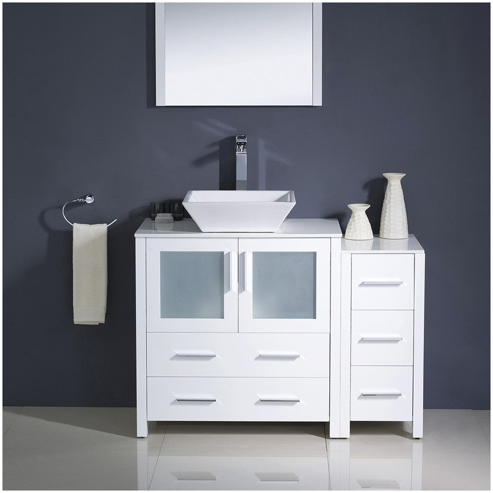 Fresca Torino 42" White Modern Bathroom Vanity w/ Side Cabinet & Vessel Sink