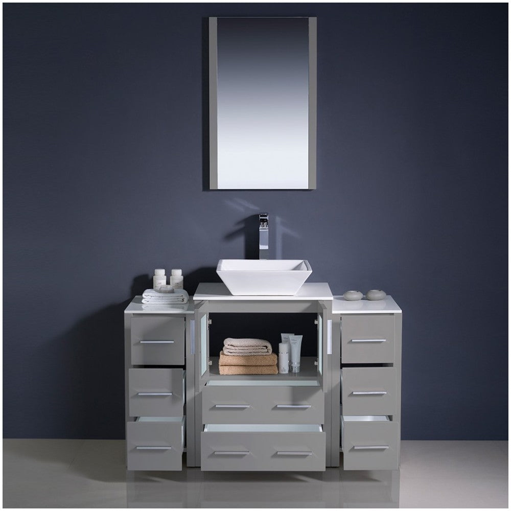 Fresca Torino 48" Gray Modern Bathroom Vanity w/ 2 Side Cabinets & Vessel Sink