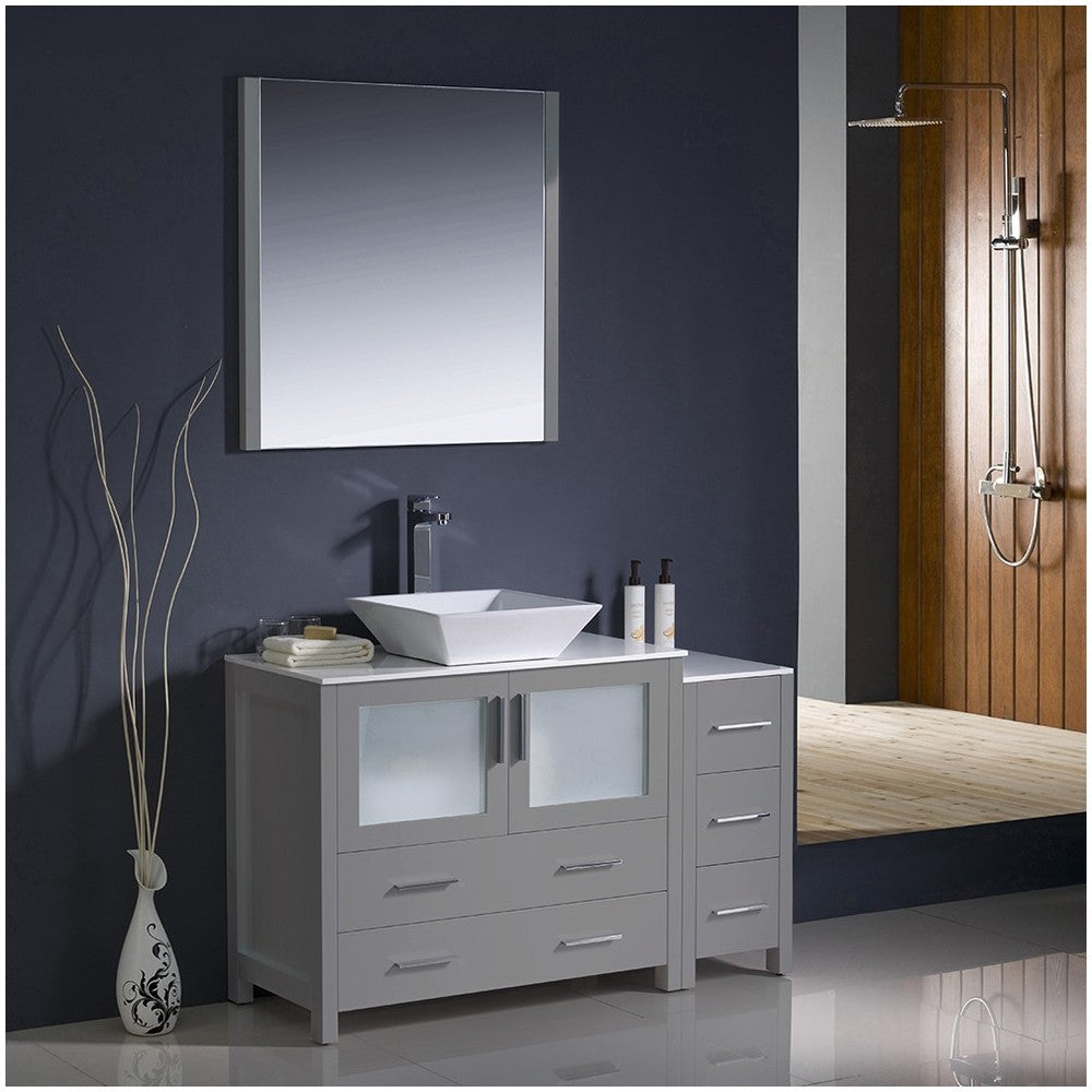 Fresca Torino 48" Gray Modern Bathroom Vanity w/ Side Cabinet & Vessel Sink