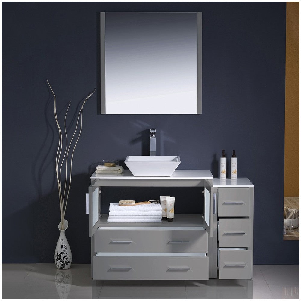 Fresca Torino 48" Gray Modern Bathroom Vanity w/ Side Cabinet & Vessel Sink