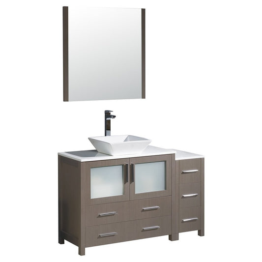 Fresca Torino 48" Gray Oak Modern Bathroom Vanity w/ Side Cabinet & Vessel Sink