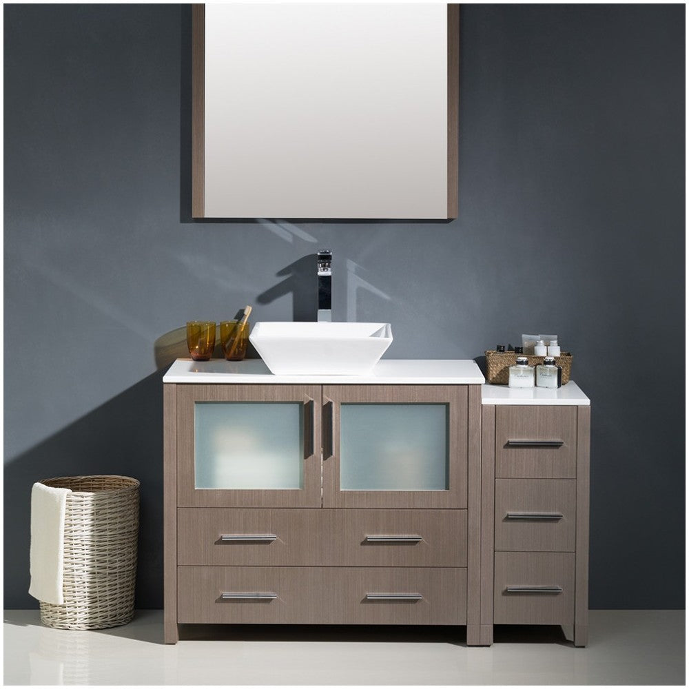 Fresca Torino 48" Gray Oak Modern Bathroom Vanity w/ Side Cabinet & Vessel Sink