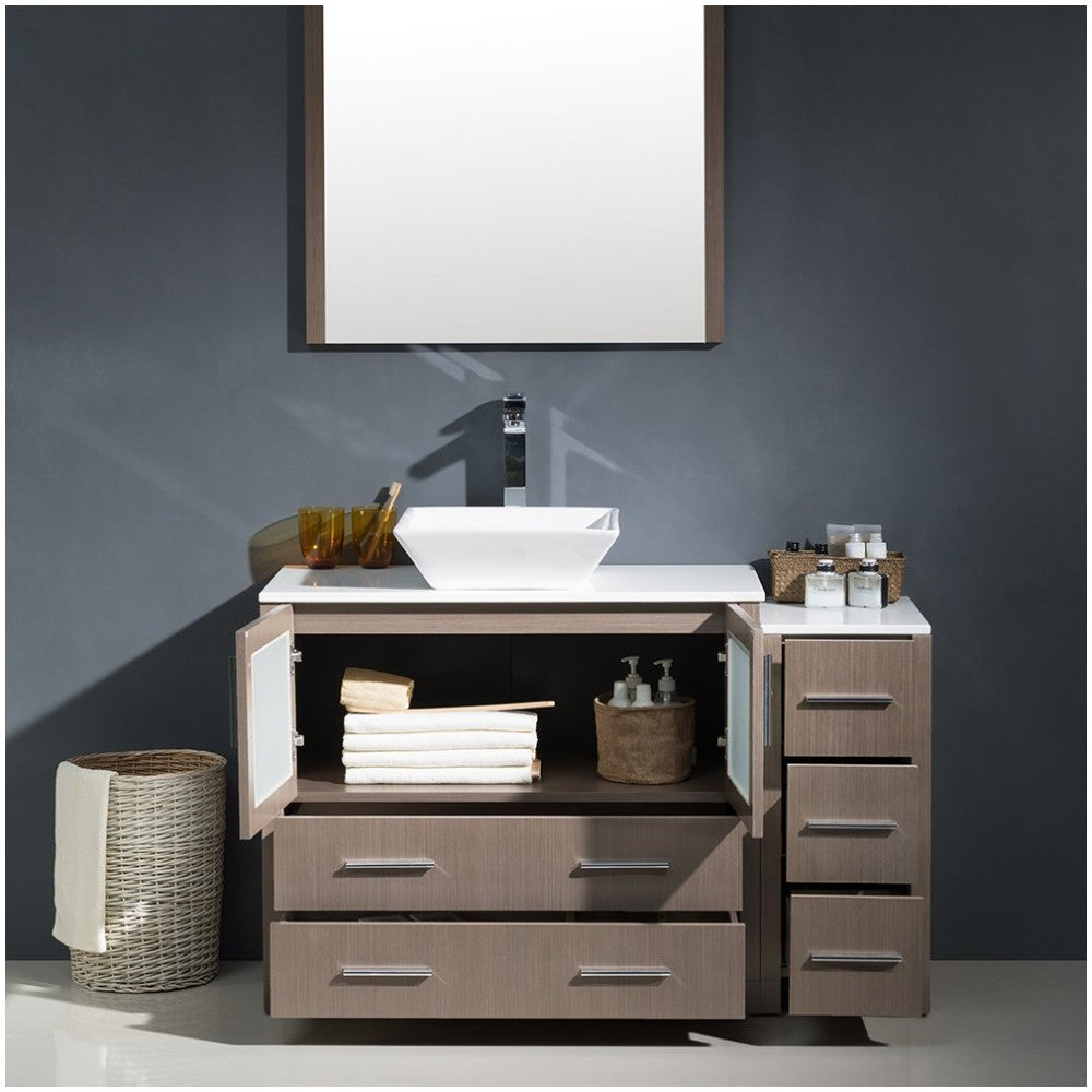 Fresca Torino 48" Gray Oak Modern Bathroom Vanity w/ Side Cabinet & Vessel Sink