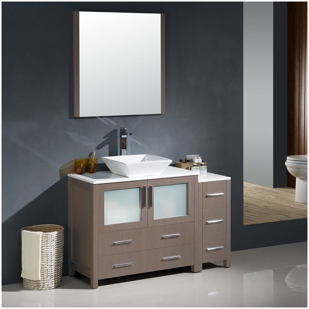 Fresca Torino 48" Gray Oak Modern Bathroom Vanity w/ Side Cabinet & Vessel Sink